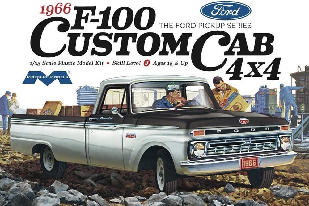 Moebius 1236 1966 Ford F-100 Custom Cab 4x4 Pickup 1/25 Model Kit - A-Z Toy Hobby