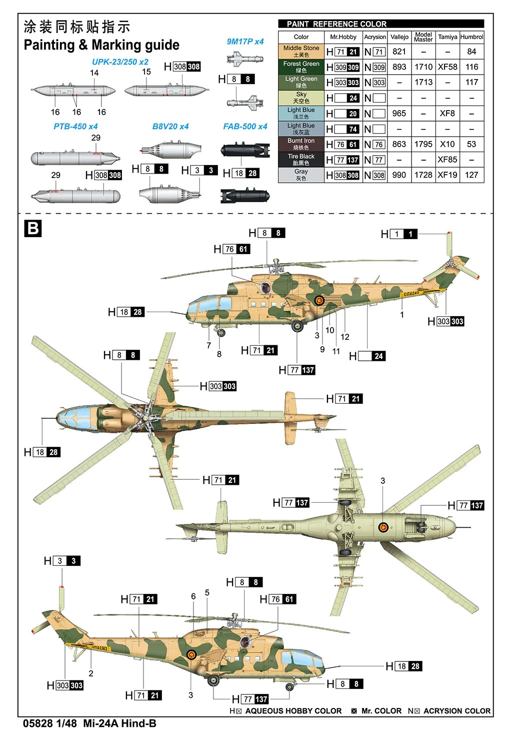 Trumpeter 05828 Mi-24A Hind-B Helicopter 1/48 Model Kit - A-Z Toy Hobby