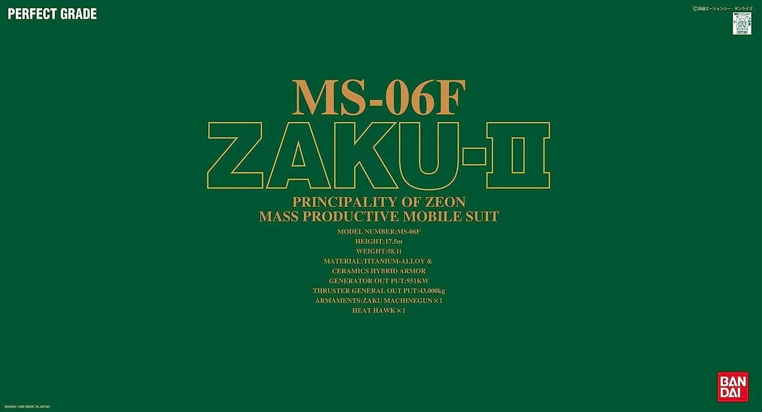 Bandai MS-06F Zaku II PG 1/60 Model Kit - A-Z Toy Hobby
