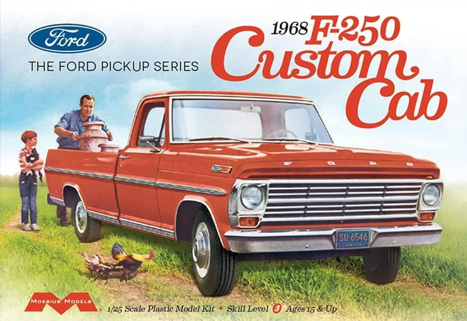 Moebius 2564 1968 Ford F-250 Custom Cab Pickup 1/25 Model Kit - A-Z Toy Hobby