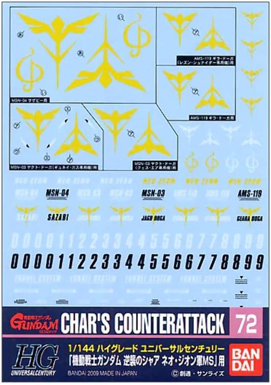 Bandai Gundam Decal GD-72 Char's Counterattack Zeon HG 1/144 Decal - A-Z Toy Hobby