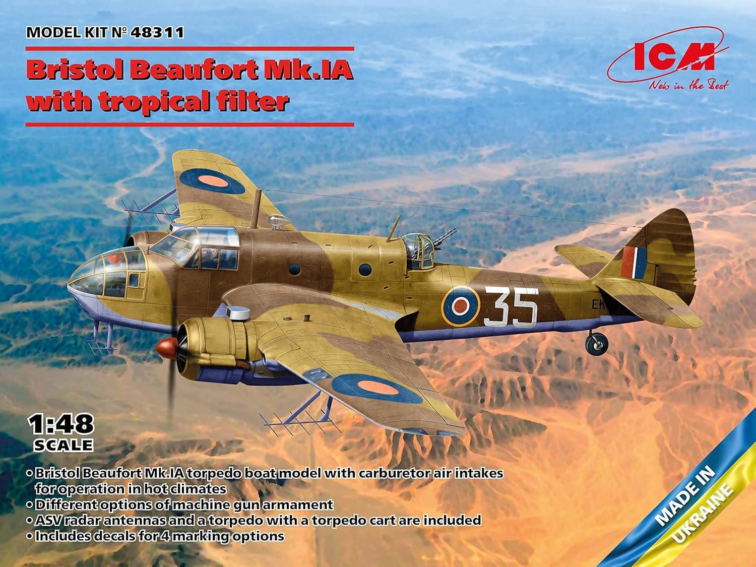 ICM 48311 Bristol Beaufort Mk.IA with Tropical Filters 1/48 Model Kit - A-Z Toy Hobby