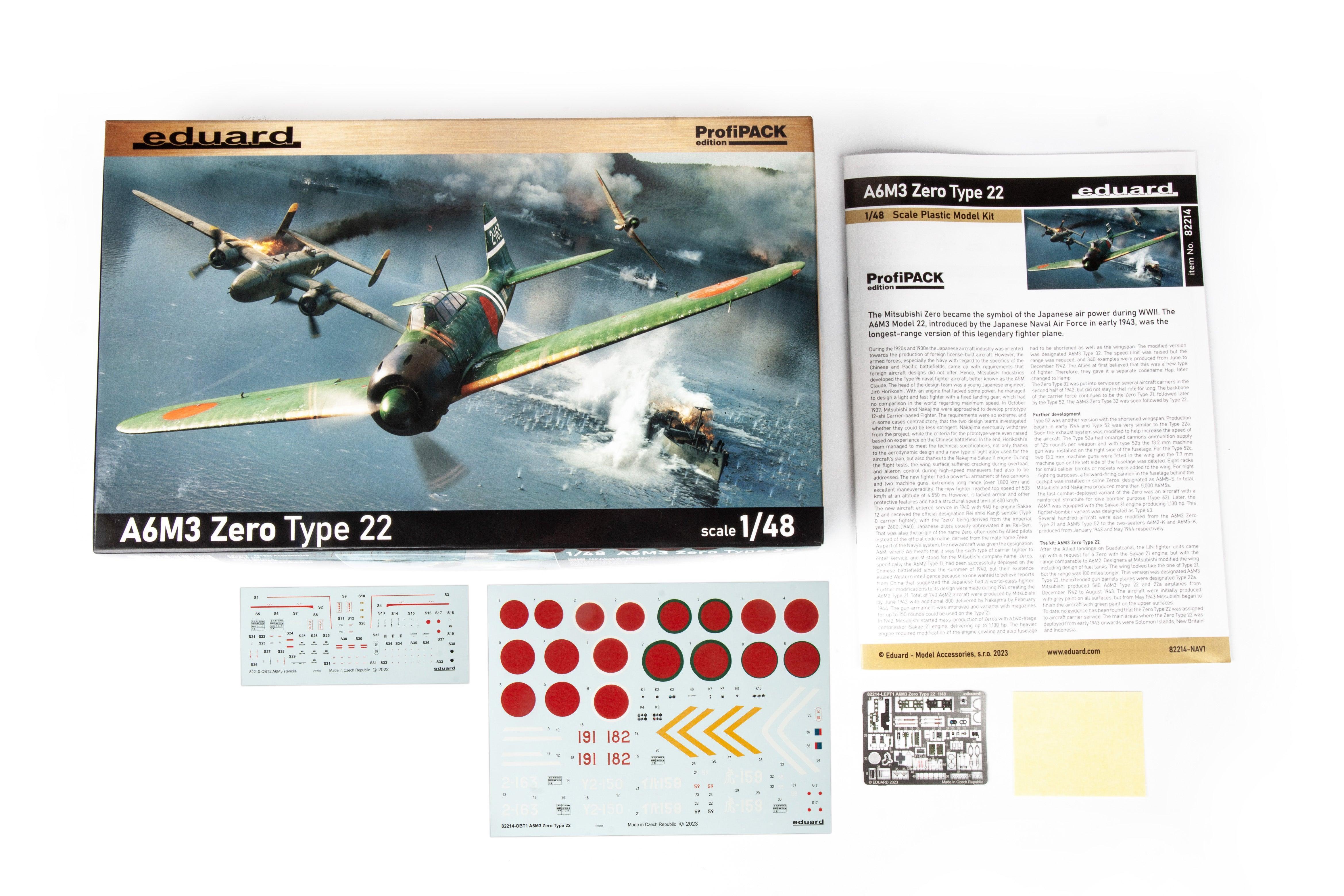 Eduard 82214 Japanese A6M3 Zero Type 22 ProfiPACK 1/48 Model Kit - A-Z Toy Hobby