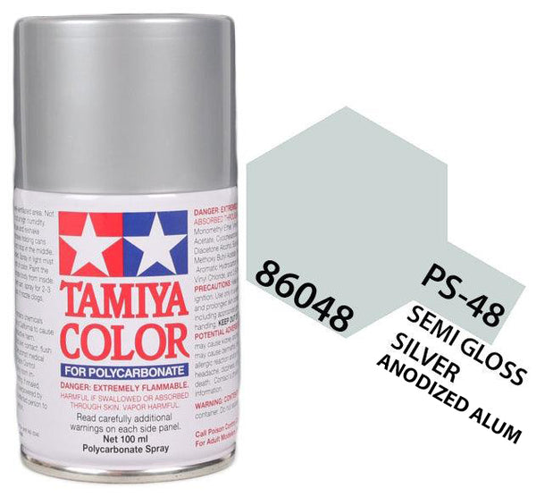 Tamiya 86048 PS-48 Semi Gloss Silver Anodized Alum Polycarbonate Spray Paint 100ml TAM86048