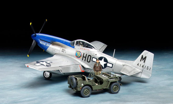 Tamiya 25205 US NA P-51D Mustang With 1/4 4x4 Light Vehicle 1/48 Model Kit - A-Z Toy Hobby