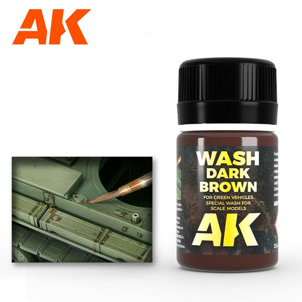 AK Interactive AK045 Weathering Dark Brown Wash For Green Vehicles Enamel 35ml - A-Z Toy Hobby