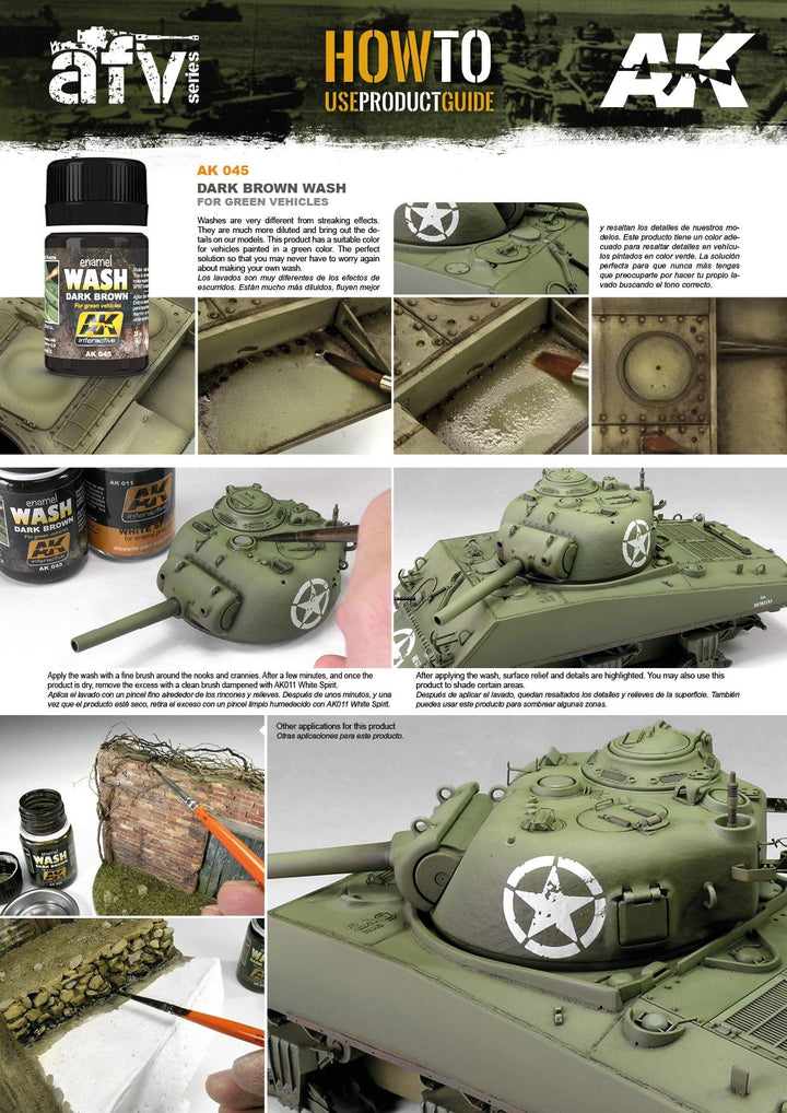 AK Interactive AK045 Weathering Dark Brown Wash For Green Vehicles Enamel 35ml - A-Z Toy Hobby