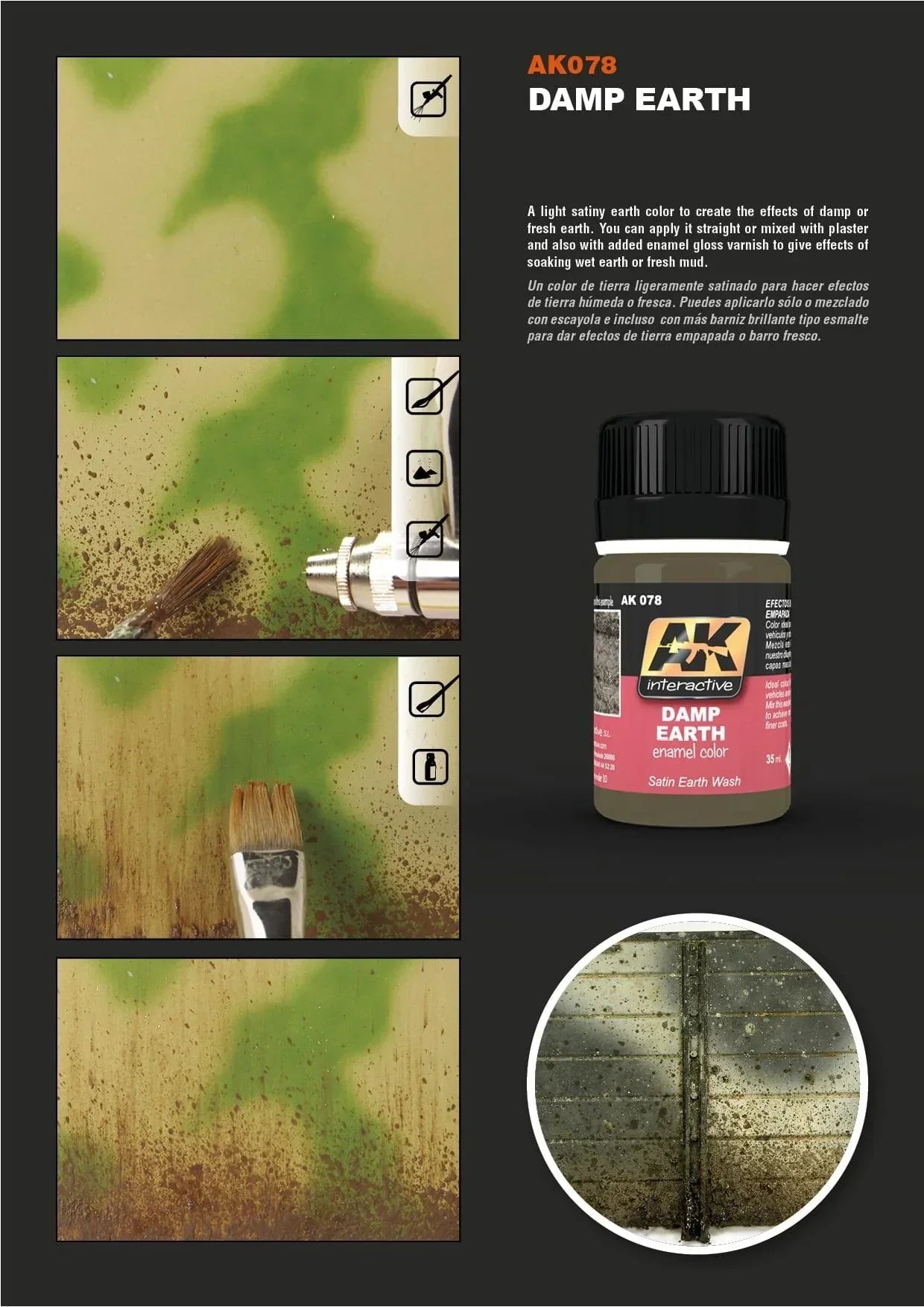AK Interactive AK078 Weathering Damp Earth Enamel 35ml - A-Z Toy Hobby