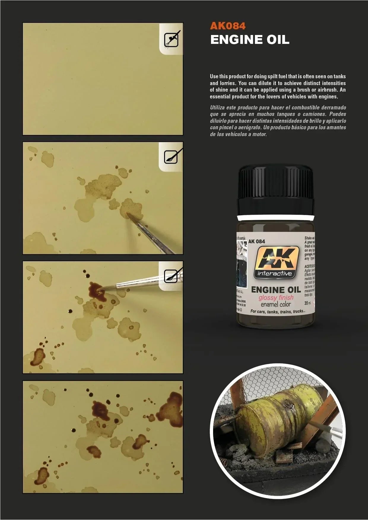AK Interactive AK084 Weathering Fresh Engine Oil Enamel 35ml - A-Z Toy Hobby