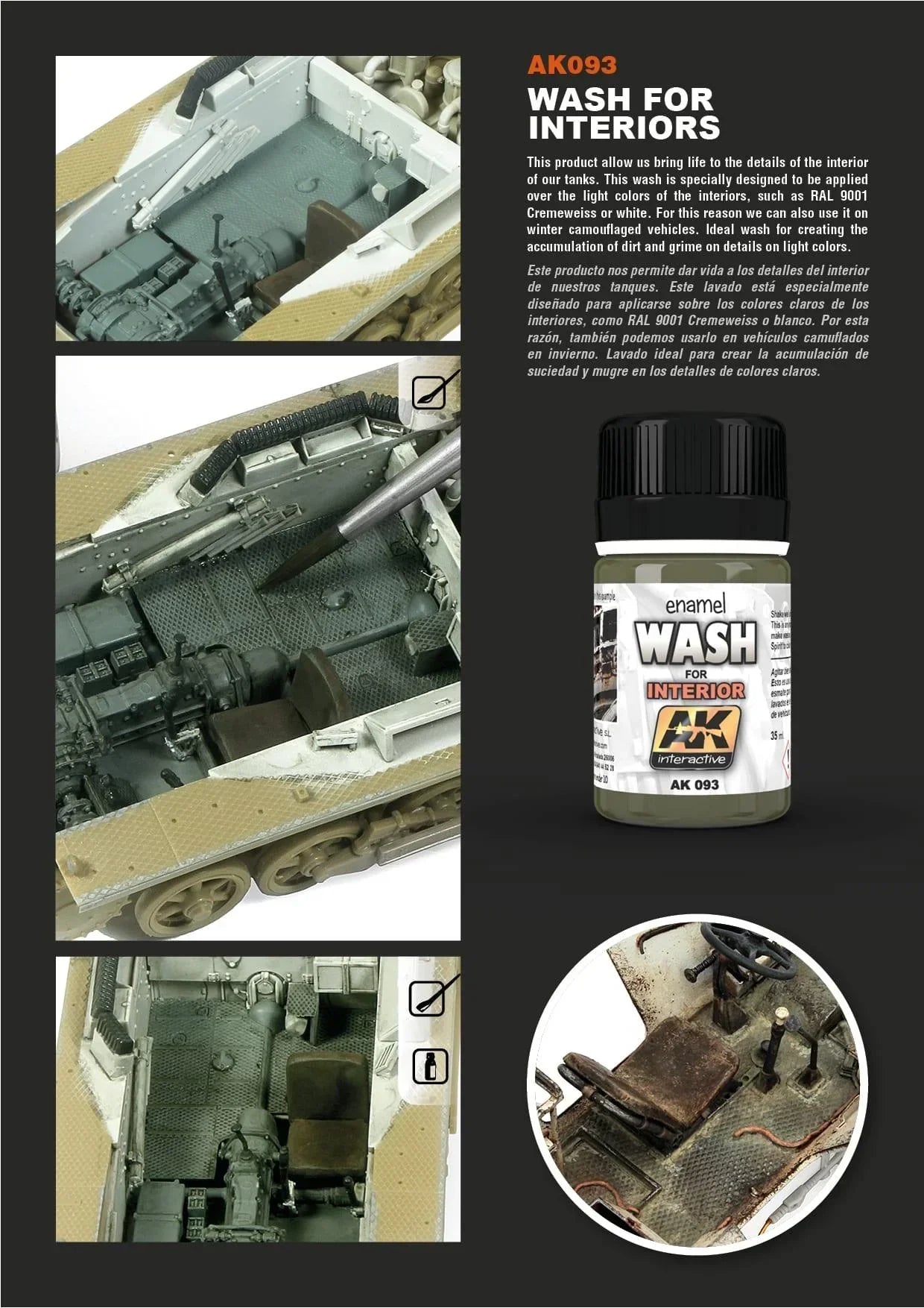 AK Interactive AK093 Weathering Interior Wash Enamel 35ml - A-Z Toy Hobby