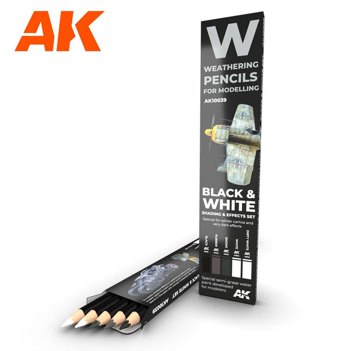 AK Interactive AK10039 Weathering Pencils Black & White Shading & Effects Set - A-Z Toy Hobby