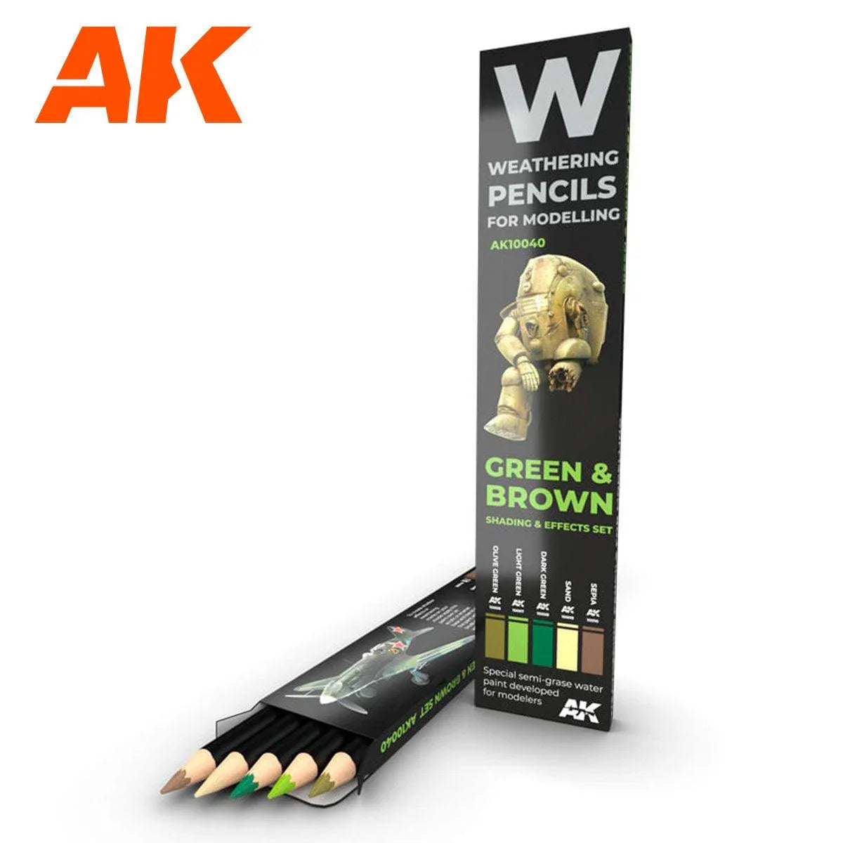 AK Interactive AK10040 Weathering Pencils Green & Brown Shading & Effects Set - A-Z Toy Hobby