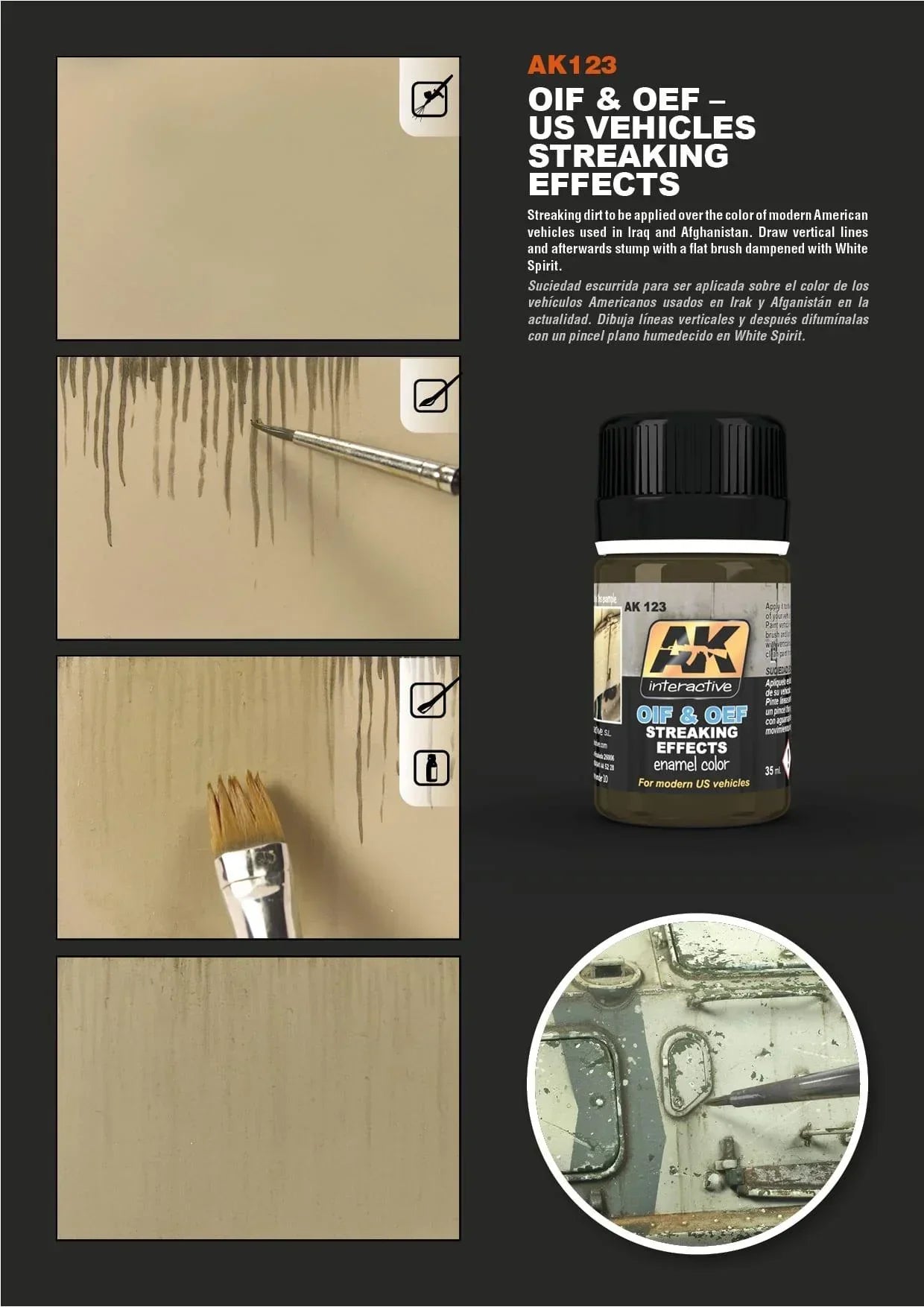 AK Interactive AK123 Weathering OIF & OEF US Vehicles Streaking Effects Enamel 35ml - A-Z Toy Hobby