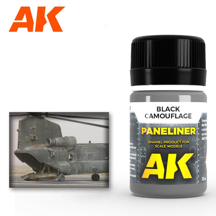 AK Interactive AK2075 Weathering Paneliner For Black Camouflage Enamel 35ml - A-Z Toy Hobby