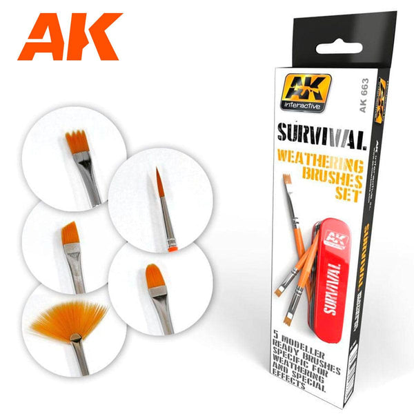 AK Interactive 663 Survival Weathering Brushes Set (5pcs) - A-Z Toy Hobby