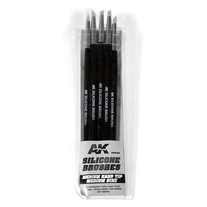 AK Interactive AK9086 Silicone Brushes Medium Hard Tip - Medium (5pcs) - A-Z Toy Hobby