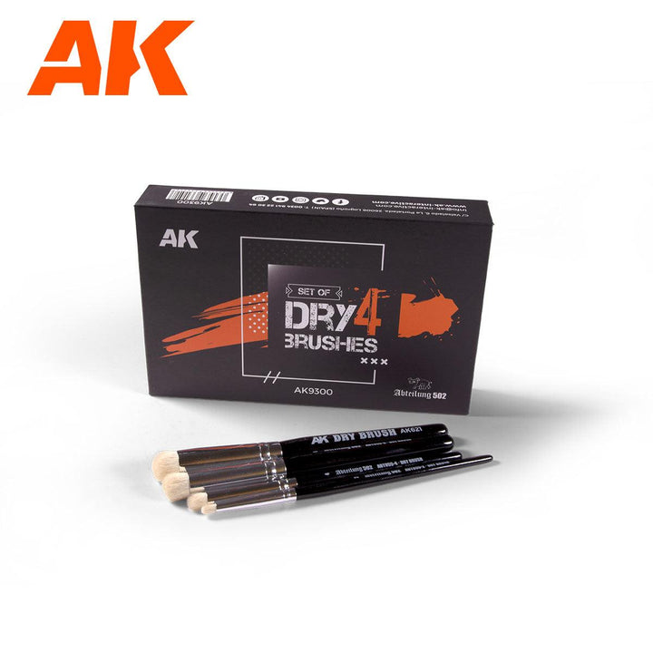 AK Interactive AK9300 Dry Brush Set (4pcs) - A-Z Toy Hobby