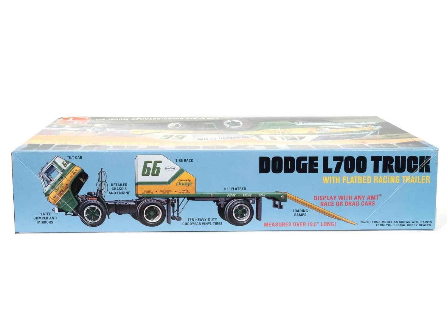 AMT 1966 Dodge L700 Truck w/Flatbed Racing Trailer 1/25 Model Kit - A-Z Toy Hobby