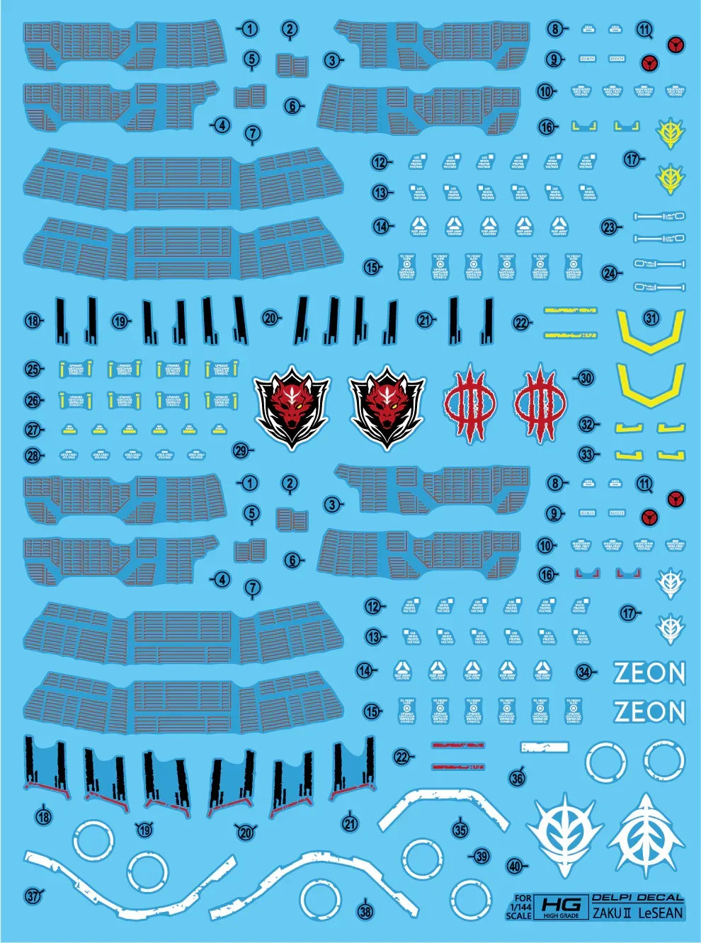 Delpi Water Decal For HG Zaku II F Type LeSean - A-Z Toy Hobby