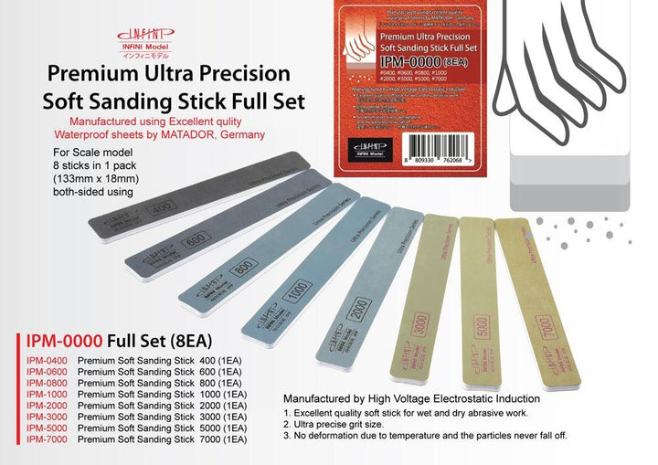 Infini Model Premium Ultra Precision Soft Sanding Stick Full Set (220-7000) (8pcs) IPM-0000 - A-Z Toy Hobby