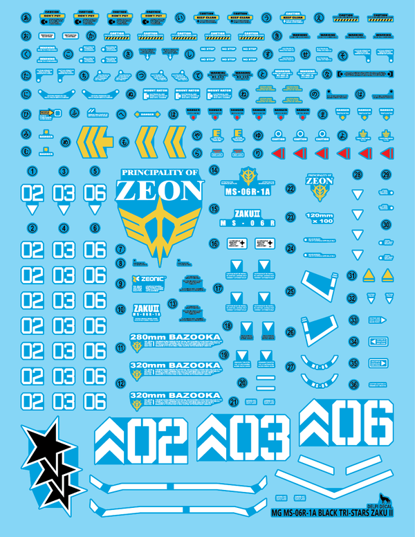 Delpi Water Decal For MG Black Tri-Stars Zaku - A-Z Toy Hobby