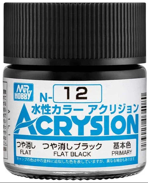 Mr. Hobby N12 Acrysion Flat Black Paint 10ml - A-Z Toy Hobby