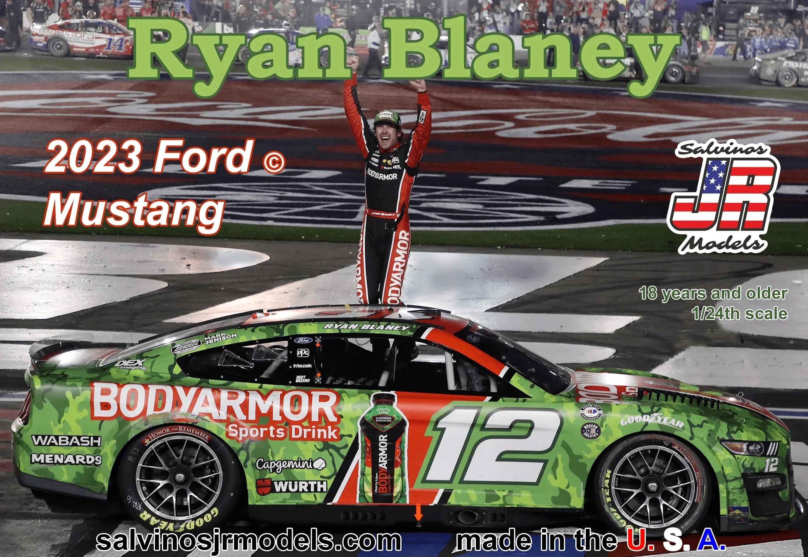 Salvinos JR Ryan Blaney 2023 Ford Mustang "600 Winner" 1/24 Model Kit - A-Z Toy Hobby