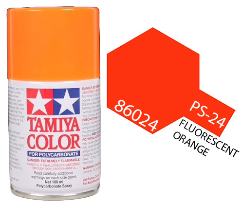 Tamiya 86024 PS-24 Fluorescent Orange Polycarbonate Spray Paint 100ml TAM86024