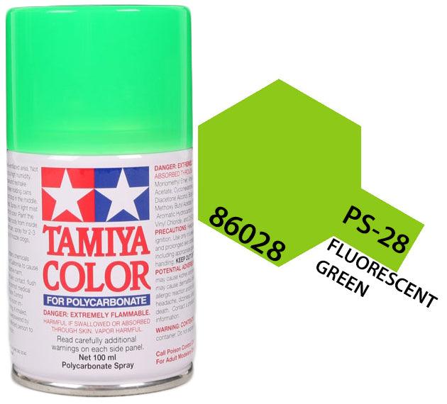 Tamiya 86028 PS-28 Fluorescent Green Polycarbonate Spray Paint 100ml TAM86028 - A-Z Toy Hobby
