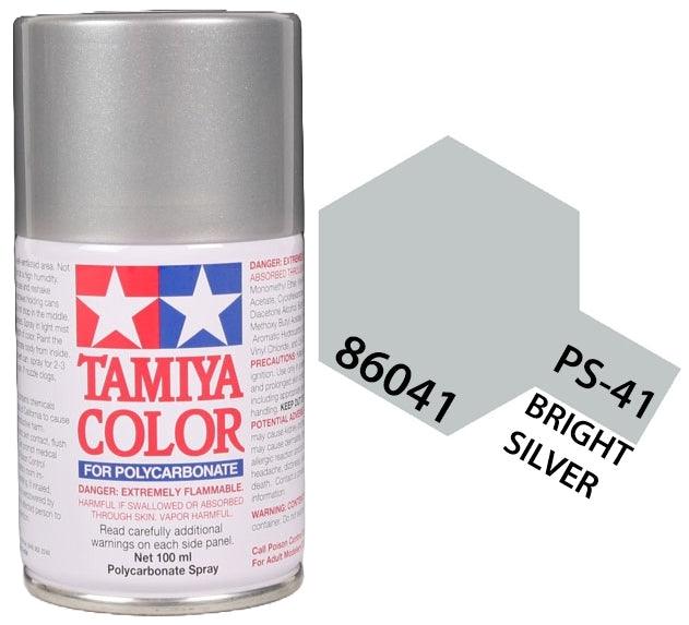 Tamiya 86041 PS-41 Bright Silver Polycarbonate Spray Paint 100ml TAM86041 - A-Z Toy Hobby
