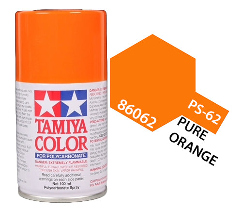 Tamiya 86062 PS-62 Pure Orange Polycarbonate Spray Paint 100ml TAM86062