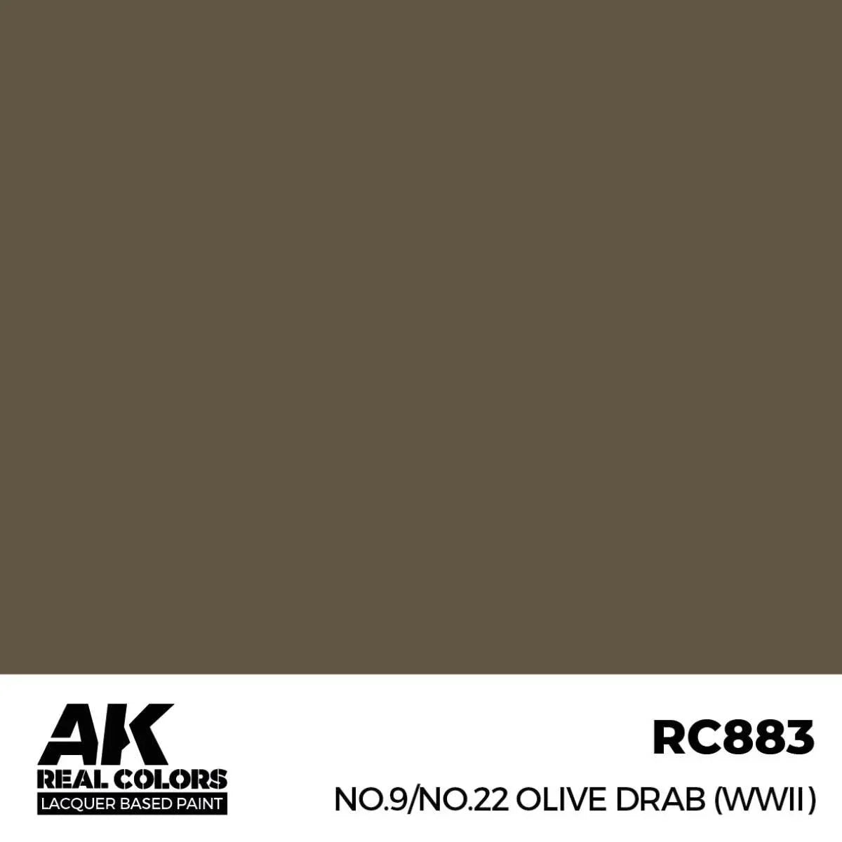 AK Interactive RC883 Real Colors No.9/No.22 Olive Drab (WWII) Paint 17ml - A-Z Toy Hobby
