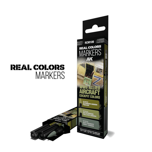 AK Interactive RCM109 RC Markers Set - WWII Allied Aircraft Cockpit Colors (3pcs)