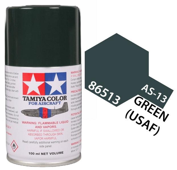 Tamiya 86513 AS-13 Green (USAF) Aircraft Lacquer Spray Paint 100ml - A-Z Toy Hobby