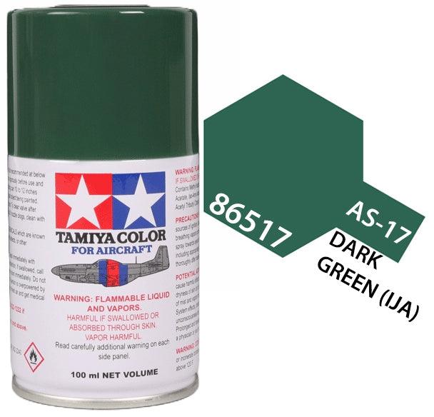 Tamiya 86517 AS-17 Dark Green (IJA) Aircraft Lacquer Spray Paint 100ml - A-Z Toy Hobby