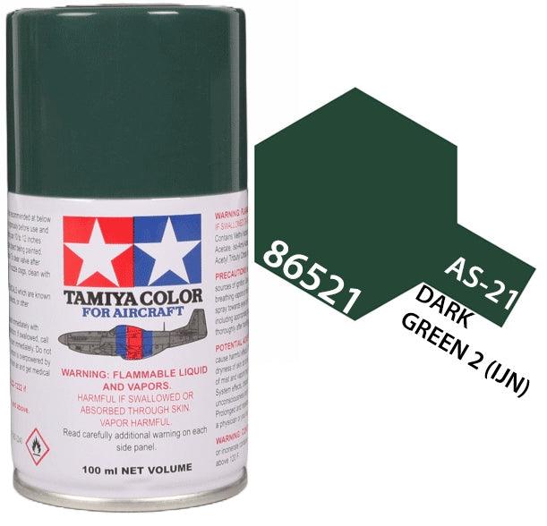 Tamiya 86521 AS-21 Dark Green 2 (IJN) Aircraft Lacquer Spray Paint 100ml - A-Z Toy Hobby