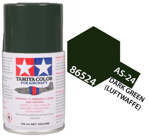 Tamiya 86524 AS-24 Dark Green (Luftwaffe) Aircraft Lacquer Spray Paint 100ml - A-Z Toy Hobby