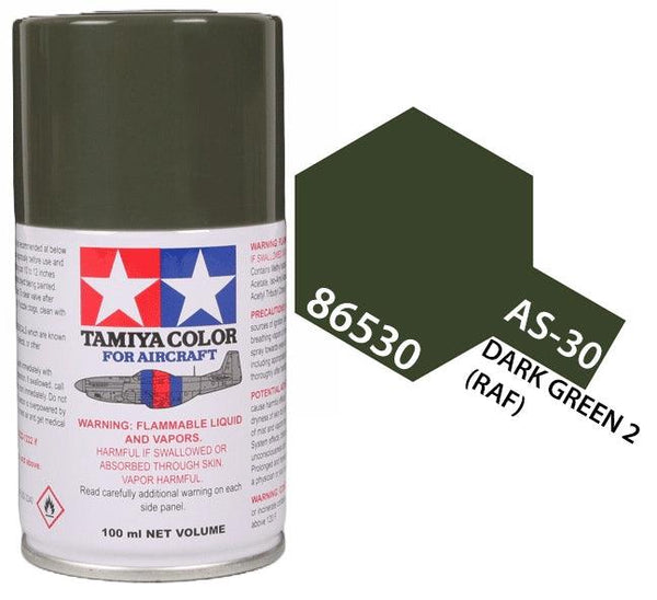 Tamiya 86530 AS-30 Dark Green 2 (RAF) Aircraft Lacquer Spray Paint 100ml - A-Z Toy Hobby