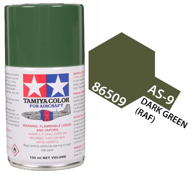 Tamiya 86509 AS-9 Dark Green (RAF) Aircraft Lacquer Spray Paint 100ml - A-Z Toy Hobby