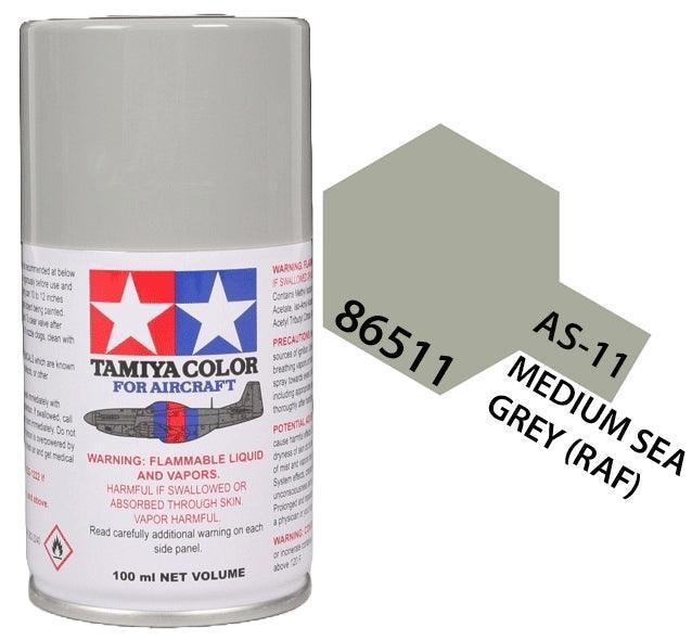 Tamiya 86511 AS-11 Medium Sea Gray (RAF) Aircraft Lacquer Spray Paint 100ml - A-Z Toy Hobby
