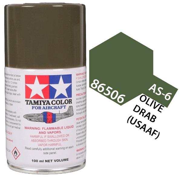 Tamiya 86506 AS-6 Olive Drab (USAAF) Aircraft Lacquer Spray Paint 100ml - A-Z Toy Hobby