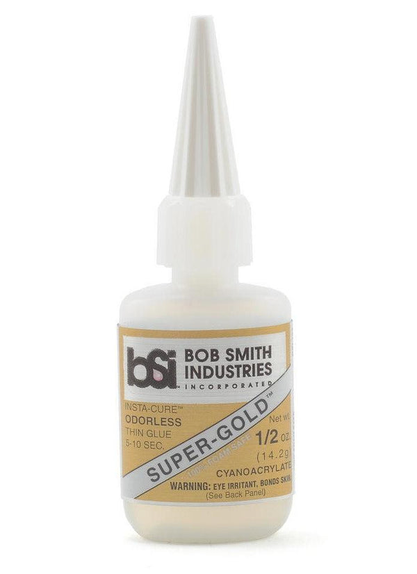 Bob Smith Super-Gold Odorless Foam Safe Thin CA Glue 1/2oz - A-Z Toy Hobby