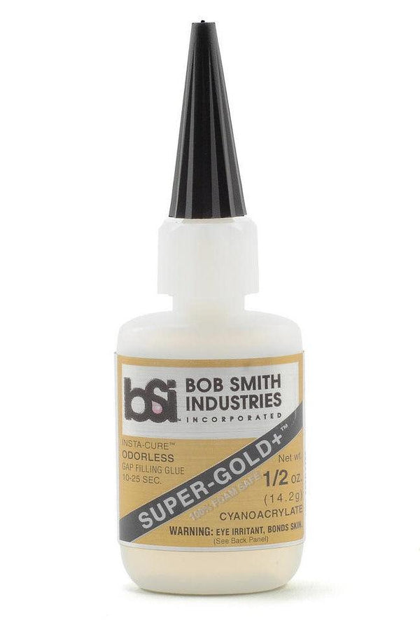 Bob Smith Super-Gold+ Odorless Foam Safe Gap Filling CA Glue 1/2oz - A-Z Toy Hobby