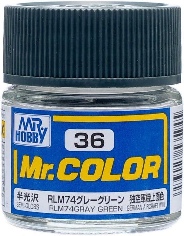 Mr. Hobby C36 Mr. Color Semi Gloss RLM74 Gray Green Lacquer Paint 10ml - A-Z Toy Hobby