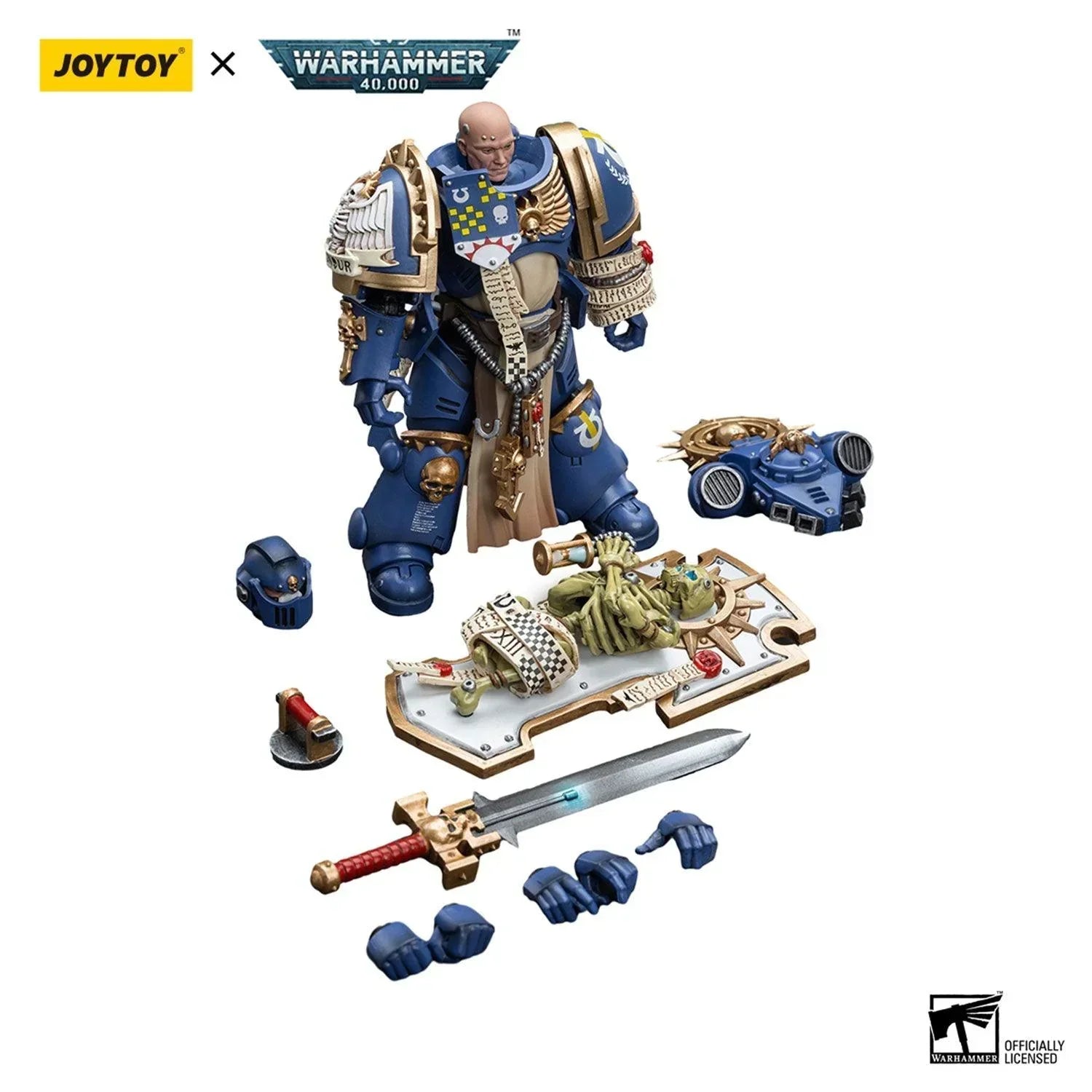 Joy Toy Warhammer 40K Ultramarines Primaris Captain with Relic Shield and Power Sword 1/18 Action Figure - A-Z Toy Hobby