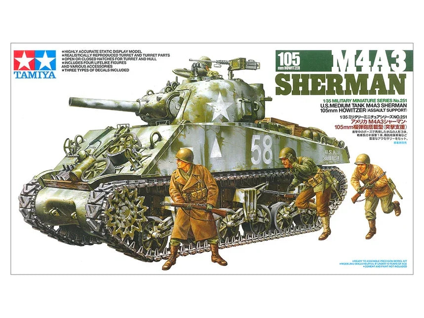 Tamiya 35251 M4A3 Sherman 105Mm Howitzer 1/35 Model Kit - A-Z Toy Hobby