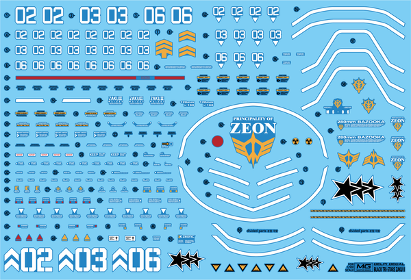 Delpi Water Decal For MG Black Tri-Stars Zaku 2
