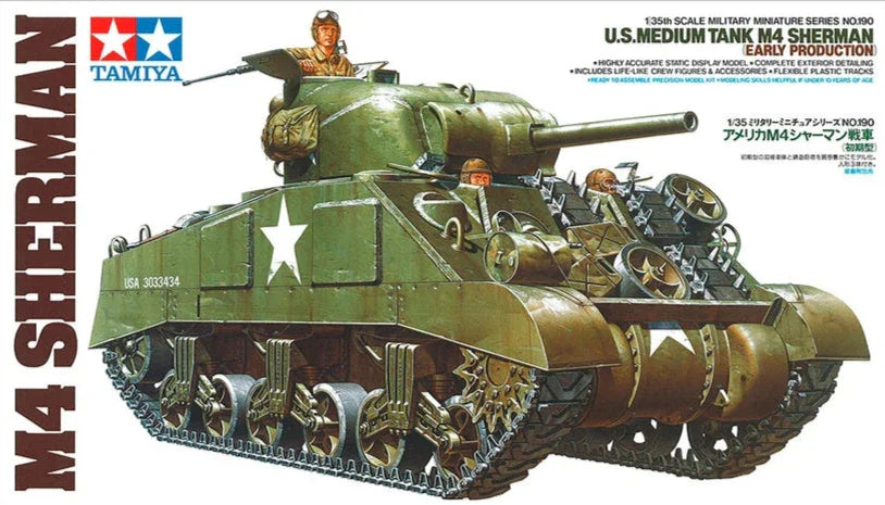 Tamiya 35190 US Medium Tank M4 Sherman Early Production 1/35 Model Kit - A-Z Toy Hobby