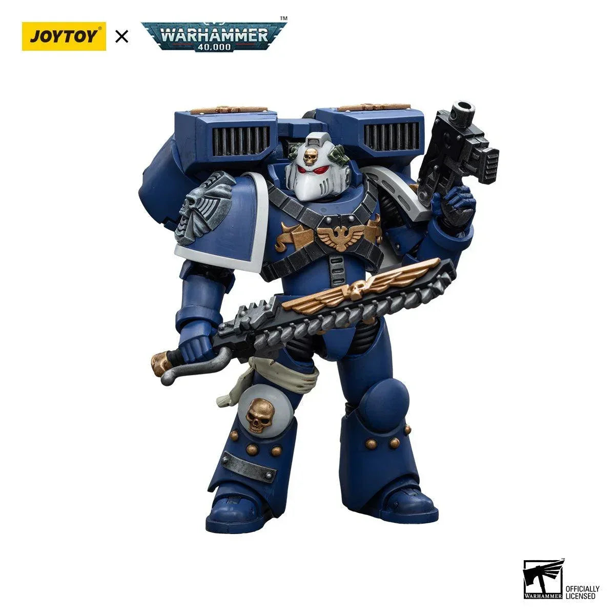 Joy Toy Warhammer 40K Ultramarines Vanguard Veteran with Chainsword and Bolt Pistol 1/18 Action Figure - A-Z Toy Hobby