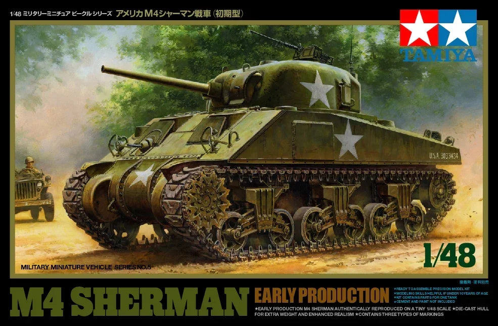 Tamiya 32505 US Medium Tank M4 Sherman Early Production 1/48 Model Kit - A-Z Toy Hobby